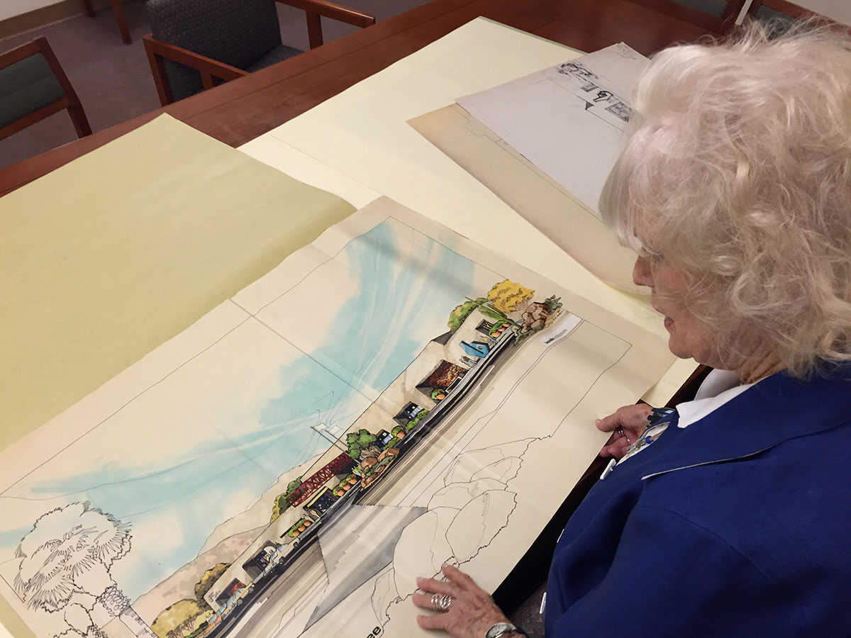 Nancy Beadle at the ASU Special Collections of Al Beadle Drawings