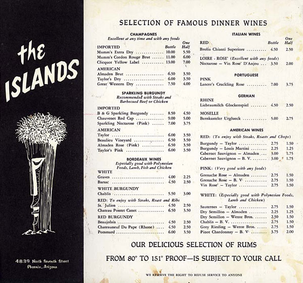 Postwar Phoenix Vintage Menus