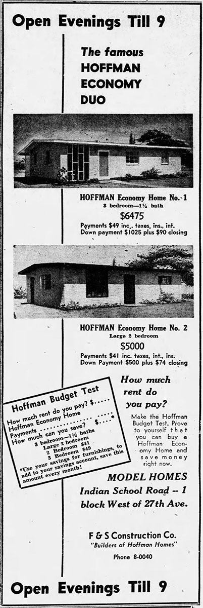 Vintage ad for Hoffman homes in Mission Manor