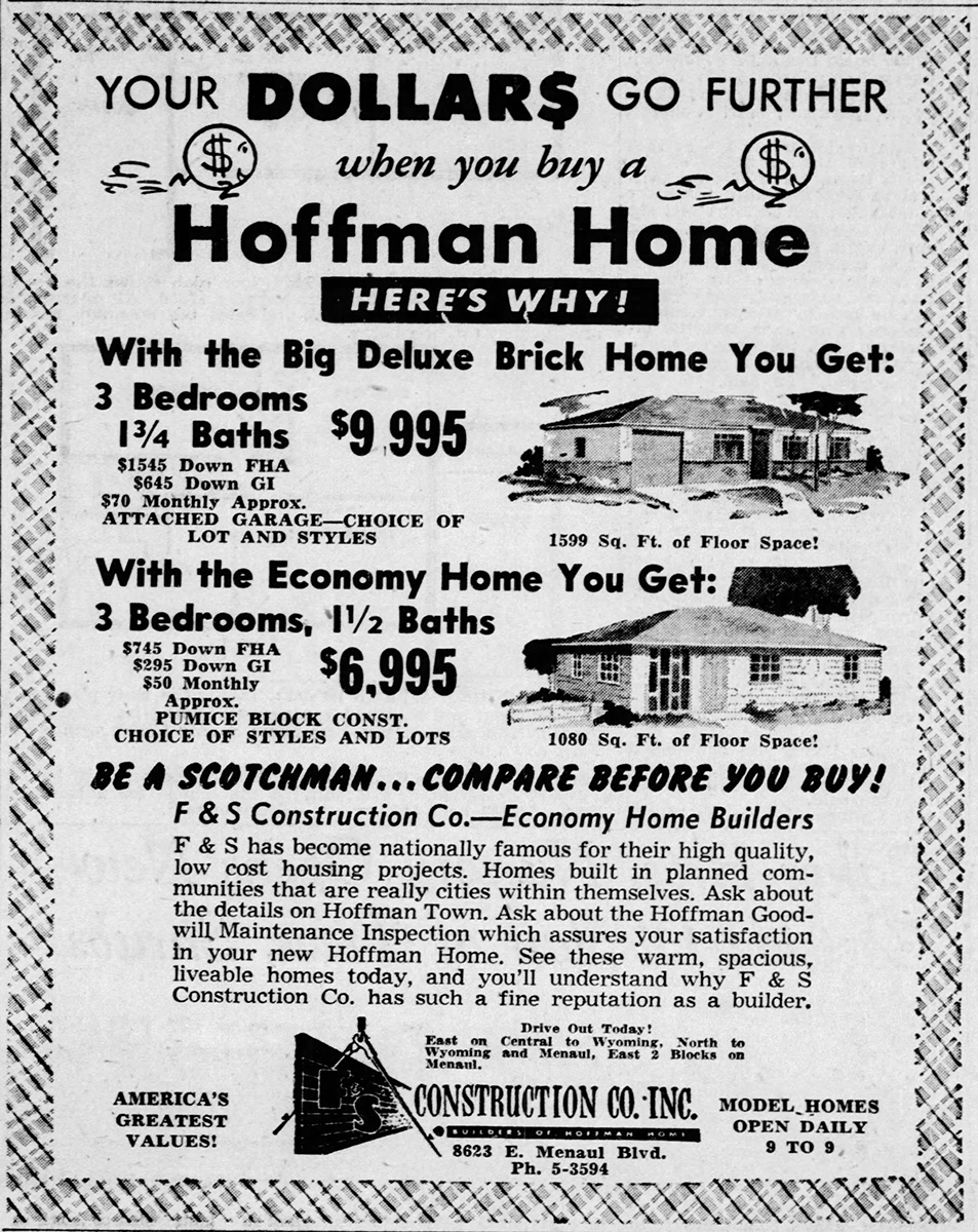 Vintage hoffmantwon ad in 1952 Albuquerque Newspaper