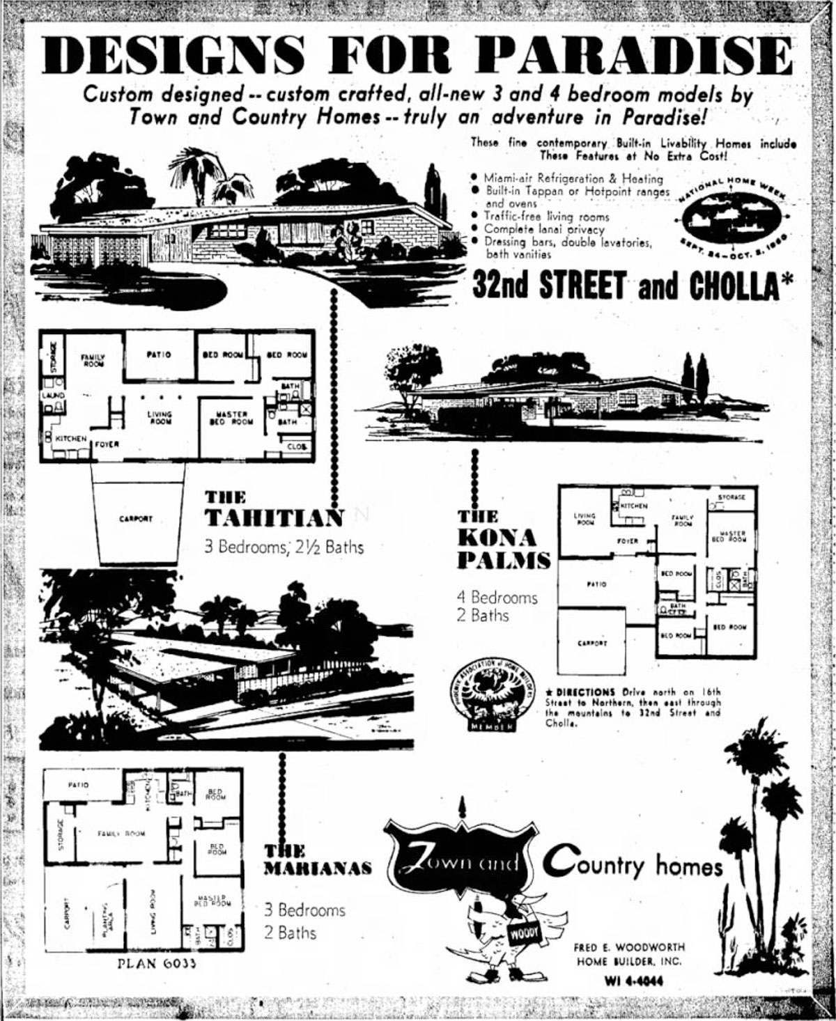 Ads for Town and Country Homes designed by Ralph Haver with Fred Woodworth