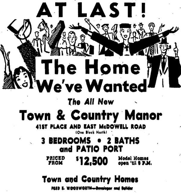 Ads for Town and Country Homes designed by Ralph Haver with Fred Woodworth